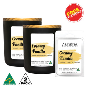 Aurora Creamy Vanilla Scented Soy Candle Australian Made 300g 2 Pack