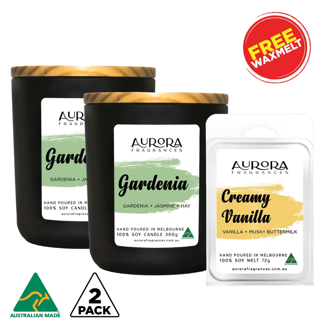 Aurora Gardenia Scented Soy Candle Australian Made 300g 2 Pack